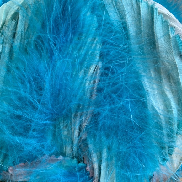 Vintage Silk Fabric Hat with Marabou Feathers Bright Blue - Picture 12 of 12